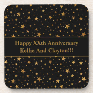 Custom Black/Gold Stars With Message Anniversary Coaster
