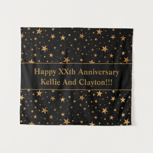 Custom Black/Gold Stars With Message Anniversary Tapestry (Front (Horizontal))