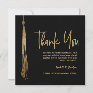 Custom Black Gold Tassel Unique Graduation Thank You Card