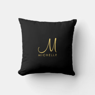 Custom Black & Gold Typography Monogram Name Cushion