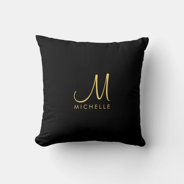 Custom Black & Gold Typography Monogram Name Cushion (Front)