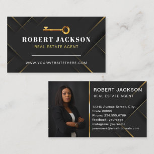 Custom Black + Golden key Realtors Luxury Modern  Business Card