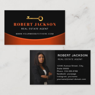 Custom Black + Golden key Realtors Luxury Photo Business Card