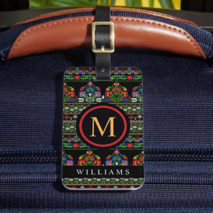 Custom Black Green Red Blue  Aztec Pattern Luggage Tag