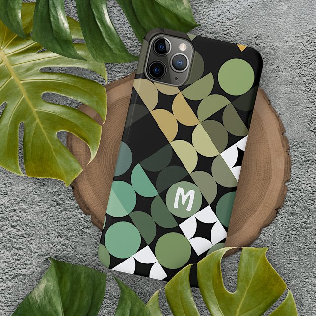 Custom Black Green Teal Blue Retro Art Pattern Case-Mate iPhone Case (Creator Uploaded)