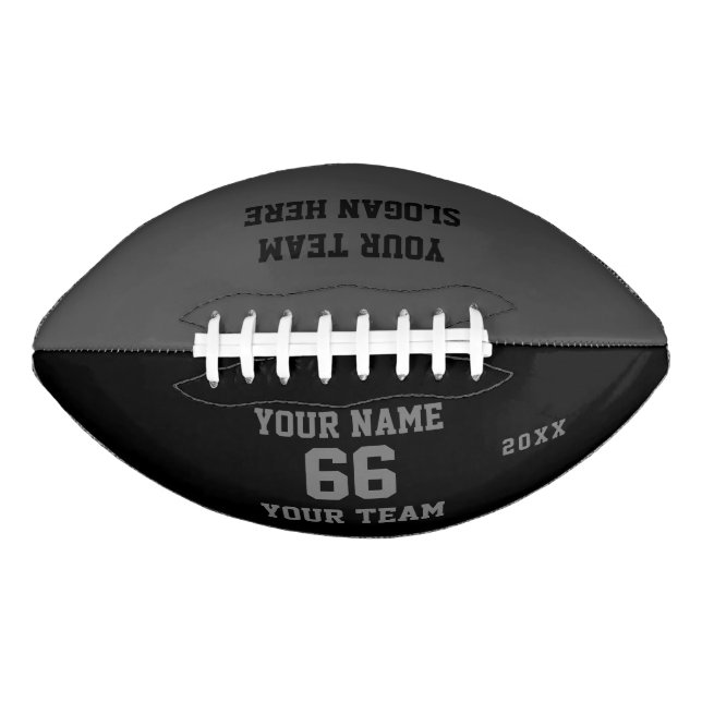 Custom black grey Football with Name, Number, Team American Football (Front)