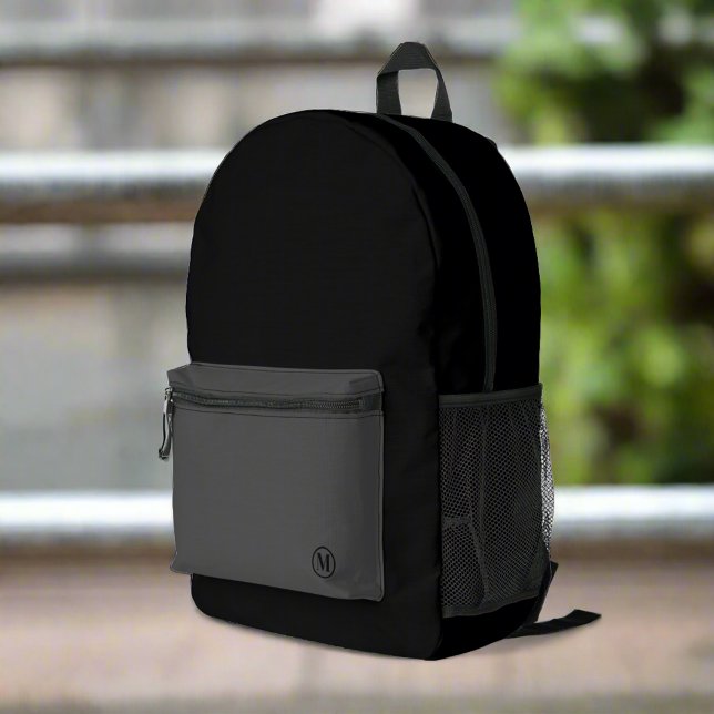 Custom Black Grey Initial Monogram Boy Fitness Gym Printed Backpack (Creator Uploaded)
