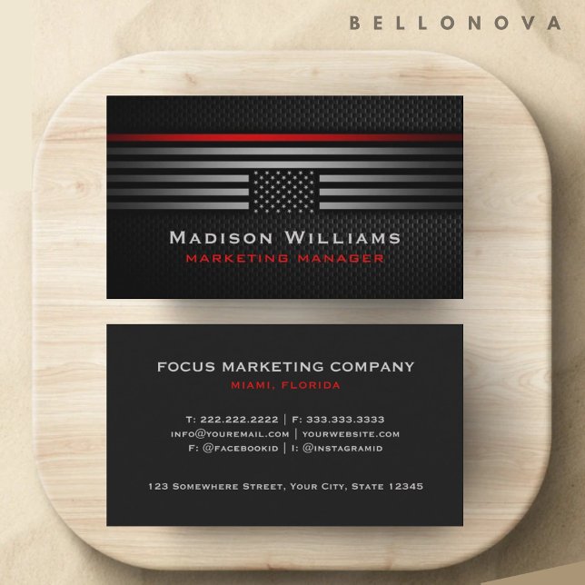 Custom Black Grey Red The USA America Flag Premium Business Card (Custom Black Grey Red The USA America Flag Premium Business Card)
