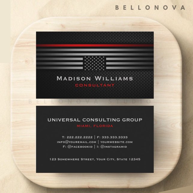 Custom Black Grey Red The USA Flag Professional  Business Card (Creator Uploaded)