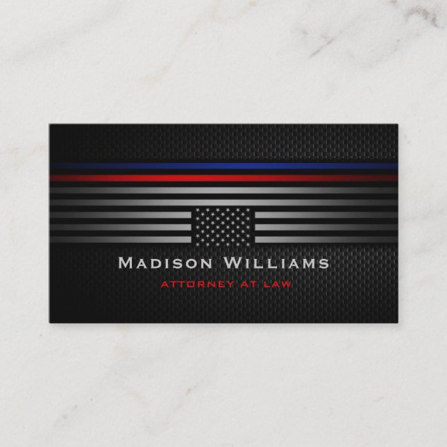 Custom Black Grey The Usa America Flag Law Office Business Card (Front)