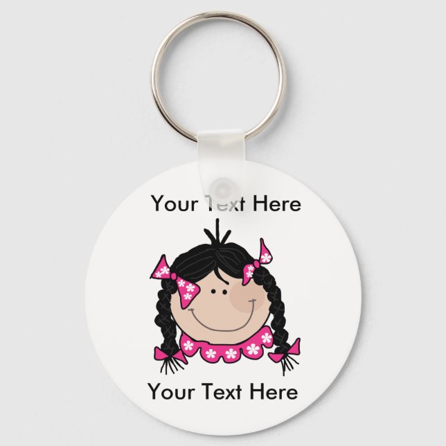 Custom Black Hair Girl Keychain (Front)