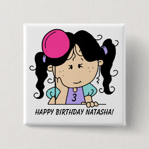 Custom Black Haired Girl Birthday Button