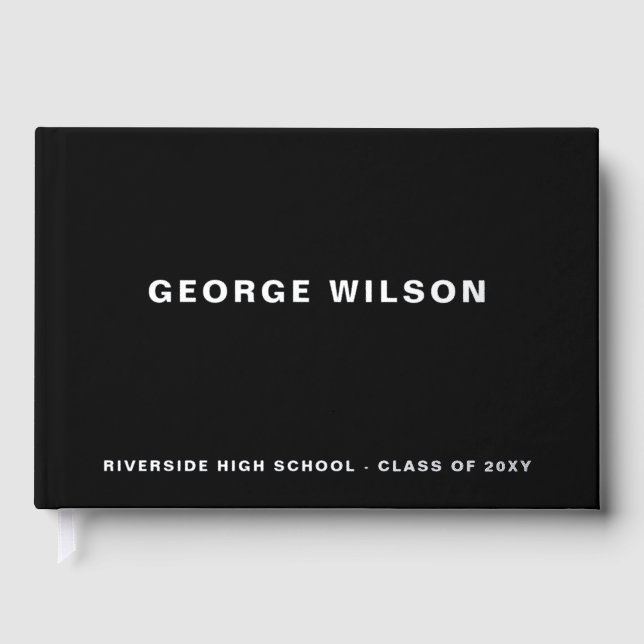 Custom Black High School Grad Party Graduation  Guest Book (Front)