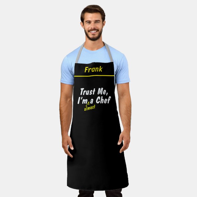 Custom Black I'm Almost a Chef Name Personalised Apron (Worn)