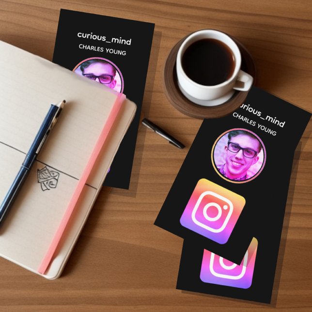 Custom black Instagram photo grid collage Business Card (Black personalized Instagram profile photo and logo )