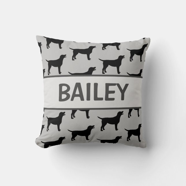 Custom Black Lab Dog Silhouette Cushion (Front)