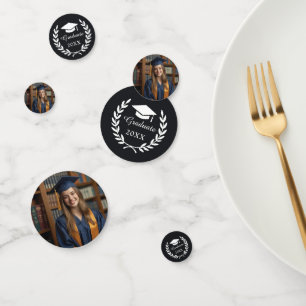Custom Black Laurel Wreath Emblem Graduation Photo Confetti