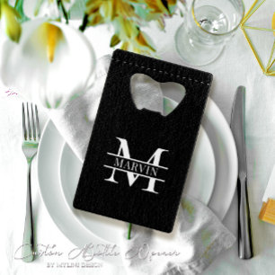 Custom Black Leather Print Groomsmen Bottle Opener