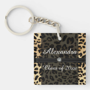 Custom Black Leopard Ribbon Jewel Girl Graduation Key Ring