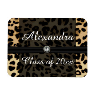 Custom Black Leopard Ribbon Jewel Girl Graduation Magnet