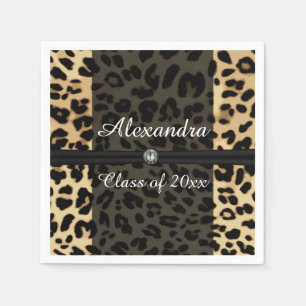 Custom Black Leopard Ribbon Jewel Girl Graduation Napkin