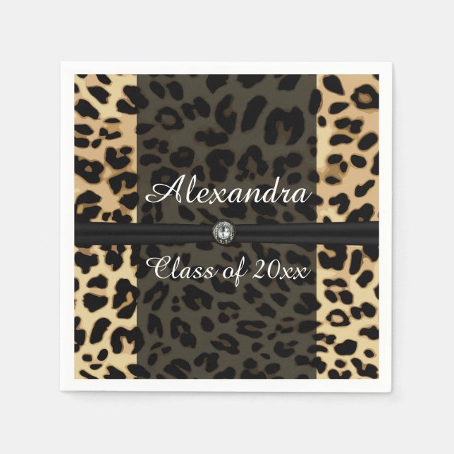 Custom Black Leopard Ribbon Jewel Girl Graduation Napkin (Front)