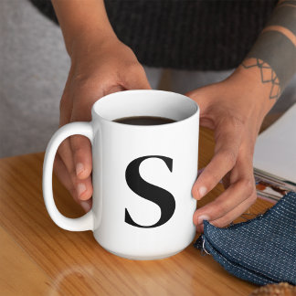 Custom Black Letter Personalized Monogram Initial Coffee Mug