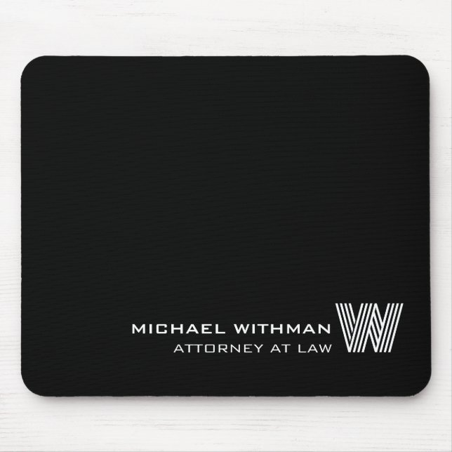 Custom BLACK LINE Monogram, Name & Profession  Mouse Mat (Front)