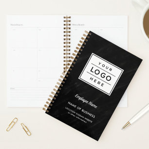 Custom Black Marble Business Logo Employee Name Planner