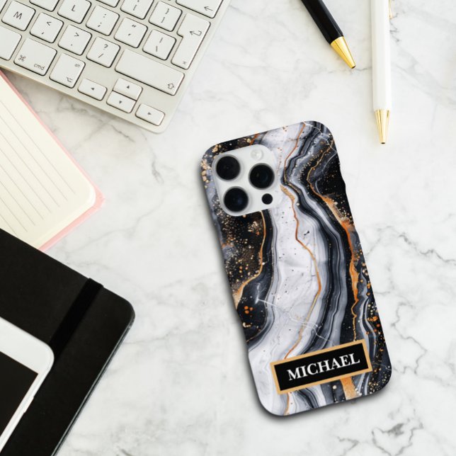 Custom Black Marble Gold Print Trendy Personalised iPhone Case (Creator Uploaded)