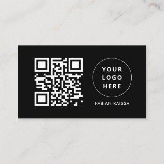 Custom Black Modern Business Logo and QR Code Business Card