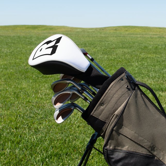 Custom Black Monogram Modern Block Typography  Golf Head Cover (In Situ)
