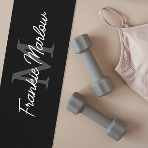 Custom Black Monogram Name Yoga Mat For Workouts