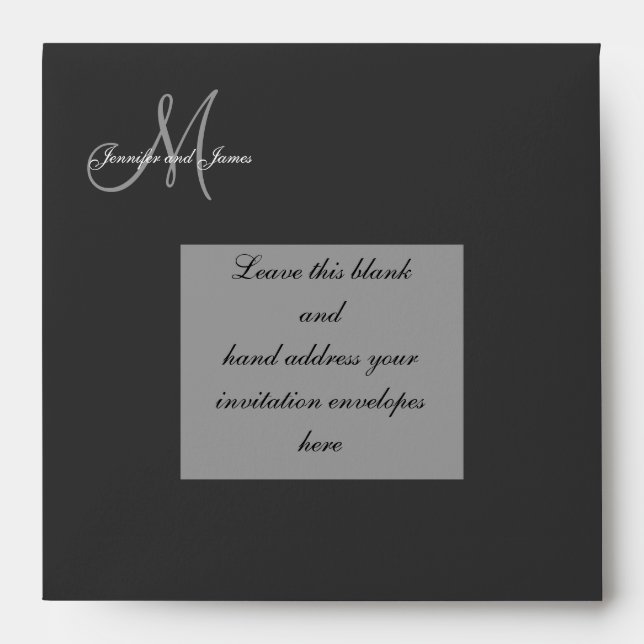 Custom Black Monogram Wedding Invitation Envelope (Front)