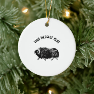 Custom Black Muskox Illustration Ceramic Tree Decoration