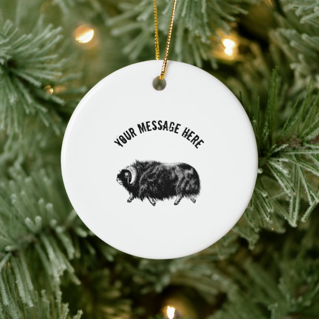 Custom Black Muskox Illustration Ceramic Tree Decoration (Tree)