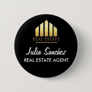 Custom Black Name Real Estate Agent Promotional 6 Cm Round Badge