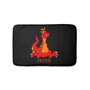 Custom Black Orange Dragon Personalised Bath Mat