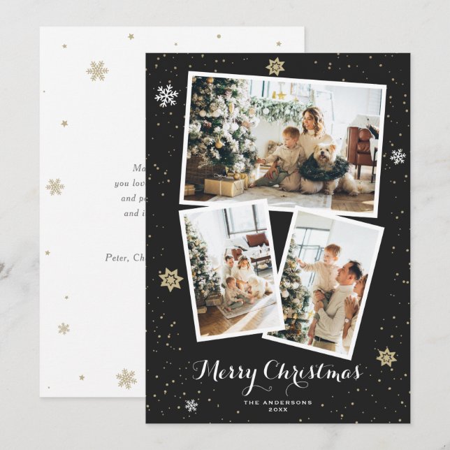 Custom Black Photo Collage Merry Christmas Cards (Front/Back)