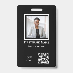 custom black photo employee  badge ID qr code