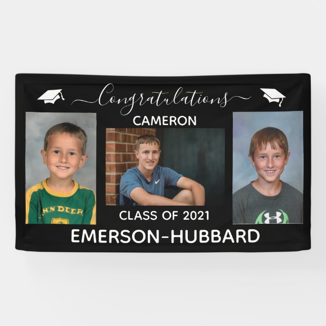Custom Black Photo High School Graduation Banner (Horizontal)