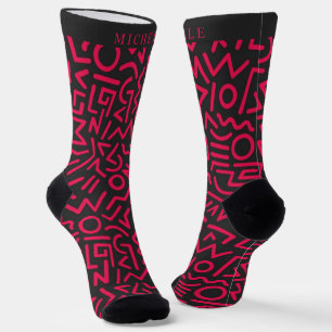Custom Black Pink  Abstract Pattern Socks
