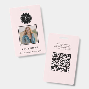 Custom Black & Pink QR code Company Business Logo ID Badge