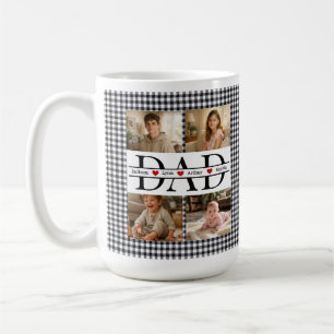 Custom Black Plaid Modern 4 Photo Collage Dad Gift Coffee Mug