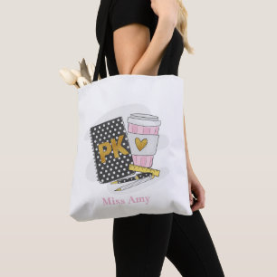 Custom Black Pre Kindergarten Teacher School Tote Bag