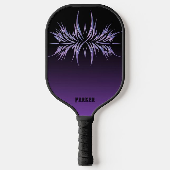 Custom Black & Purple with Tribal Design & Name Pickleball Paddle (Front)