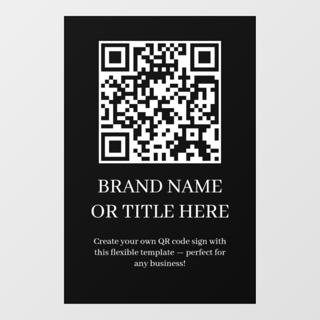 Custom Black QR Code | Modern Minimalist Business Window Cling (Sheet)