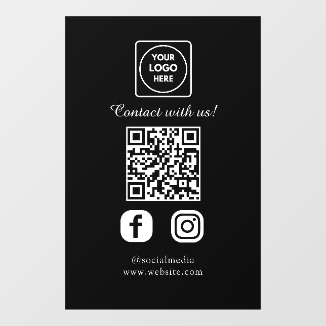 Custom Black QR Code | Social Media Display Window Cling (Sheet)