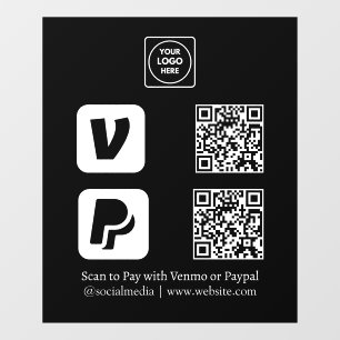 Custom Black QR Payment Venmo & PayPal Display Window Cling