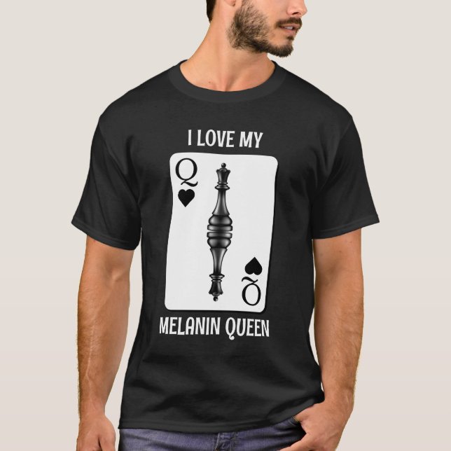 Custom BLACK QUEEN CARD Chess Piece T-Shirt (Front)